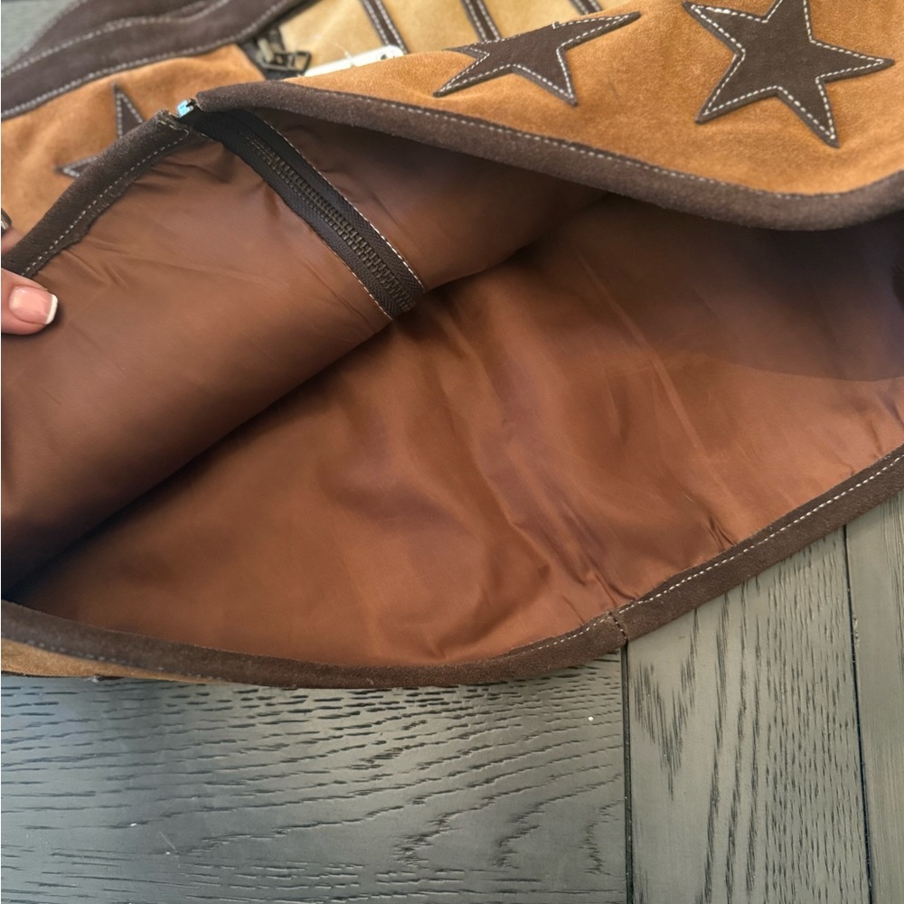 Free People Mini Skirt in Camel and Dark Brown Suede with Star Accents